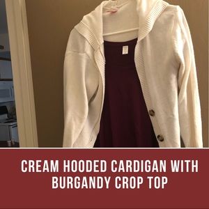 Ivory Hooded Cardigan with Forever 21 burgundy top